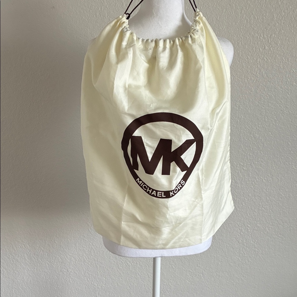 Michael Kors Large Cream Drawstring Dust Bag with Brown MK Emblem